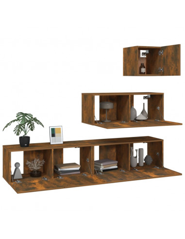 Set di Mobili Porta TV 4 pz Rovere Fumo in Legno Multistrato