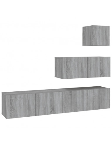 Set di Mobili Porta TV 4 pz Grigio Sonoma in Legno Multistrato