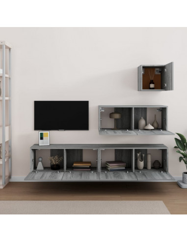 Set di Mobili Porta TV 4 pz Grigio Sonoma in Legno Multistrato
