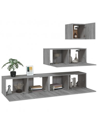 Set di Mobili Porta TV 4 pz Grigio Sonoma in Legno Multistrato