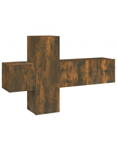 Set Mobili Porta TV 3 pz Rovere Fumo in Legno Multistrato