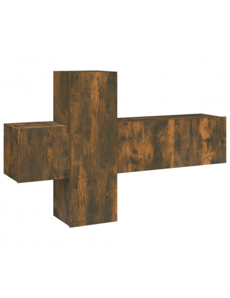 Set Mobili Porta TV 3 pz Rovere Fumo in Legno Multistrato