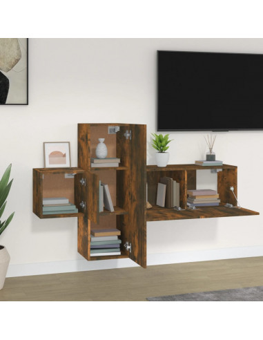 Set Mobili Porta TV 3 pz Rovere Fumo in Legno Multistrato