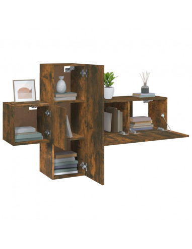 Set Mobili Porta TV 3 pz Rovere Fumo in Legno Multistrato