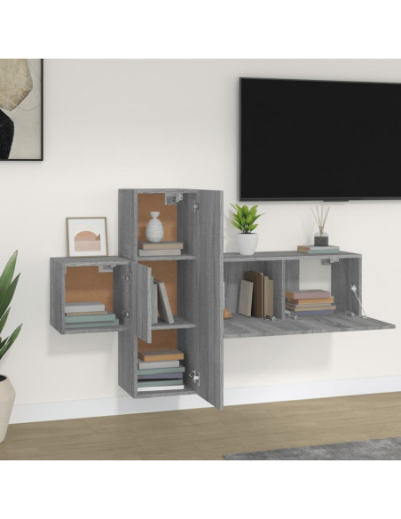 Set Mobili Porta TV 3 pz Grigio Sonoma in Legno Multistrato