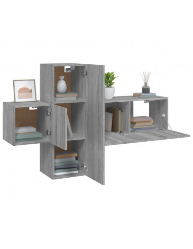 Set Mobili Porta TV 3 pz Grigio Sonoma in Legno Multistrato