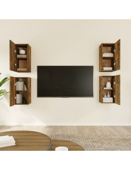 Mobili TV 4 pz Rovere Fumo 30,5x30x60 cm in Legno Multistrato