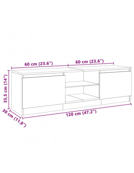 Mobile Porta TV con Luci LED Rovere Fumo 120x30x35,5 cm