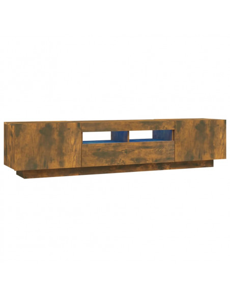 Set Mobili TV 2pz con Luci LED Rovere Fumo in Legno Multistrato