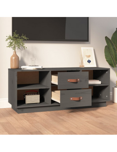 Mobile Porta TV Grigio 100x34x40 cm in Legno Massello di Pino