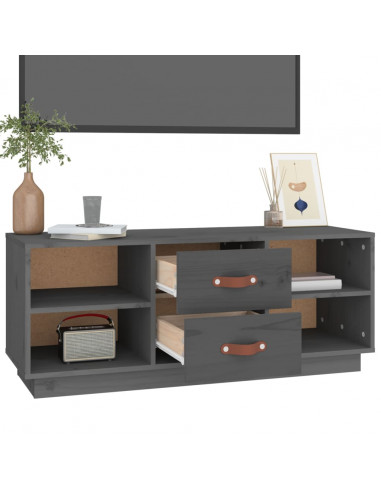 Mobile Porta TV Grigio 100x34x40 cm in Legno Massello di Pino