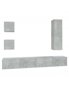 Set di Mobili Porta TV 5 pz Grigio Cemento in Legno Multistrato 2
