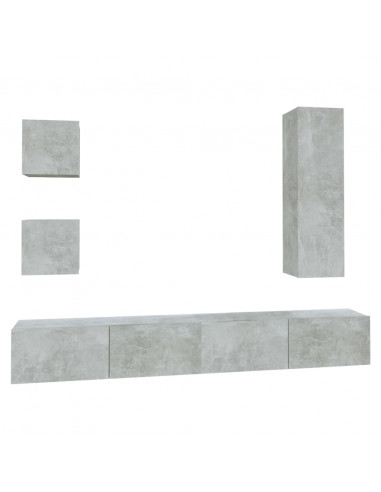 Set di Mobili Porta TV 5 pz Grigio Cemento in Legno Multistrato