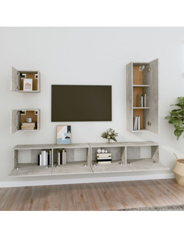 Set di Mobili Porta TV 5 pz Grigio Cemento in Legno Multistrato