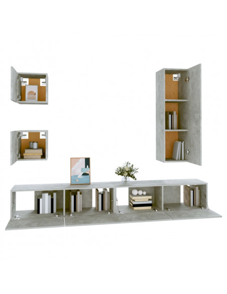 Set di Mobili Porta TV 5 pz Grigio Cemento in Legno Multistrato