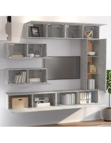Set di Mobili Porta TV 7 pz Grigio Cemento in Legno Multistrato