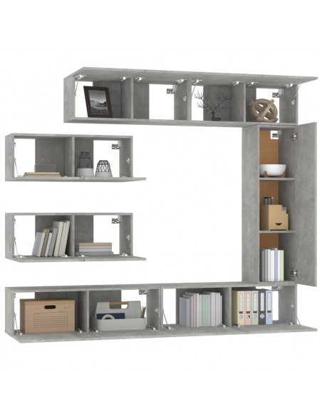 Set di Mobili Porta TV 7 pz Grigio Cemento in Legno Multistrato