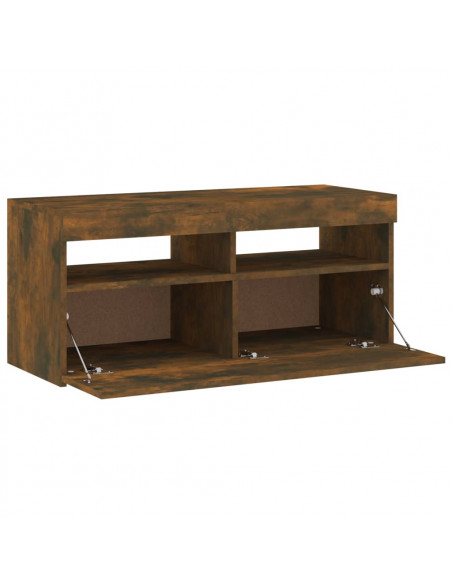 Mobile Porta TV con Luci LED Rovere Fumo 90x35x40 cm