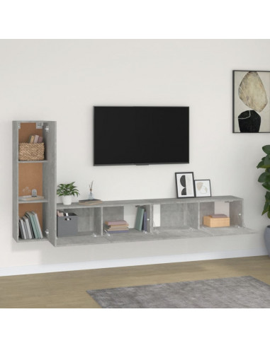 Set di Mobili Porta TV 3 pz Grigio Cemento in Legno Multistrato