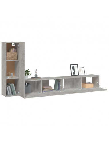 Set di Mobili Porta TV 3 pz Grigio Cemento in Legno Multistrato