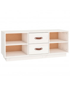 Mobile Porta TV Bianco 100x34x40 cm in Legno Massello di Pino 2