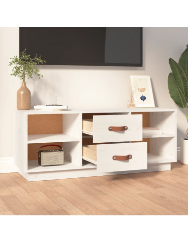 Mobile Porta TV Bianco 100x34x40 cm in Legno Massello di Pino