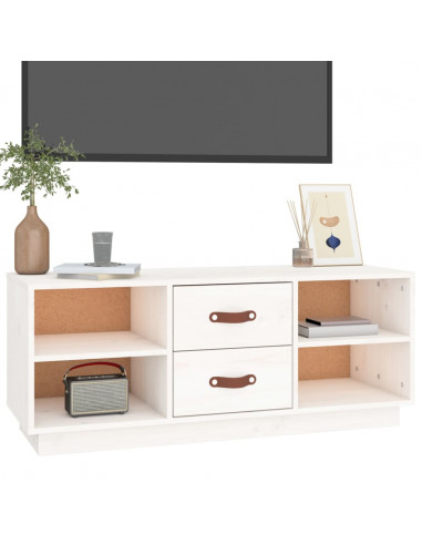 Mobile Porta TV Bianco 100x34x40 cm in Legno Massello di Pino