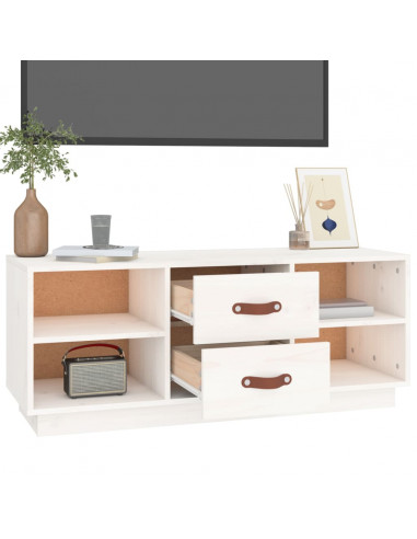 Mobile Porta TV Bianco 100x34x40 cm in Legno Massello di Pino