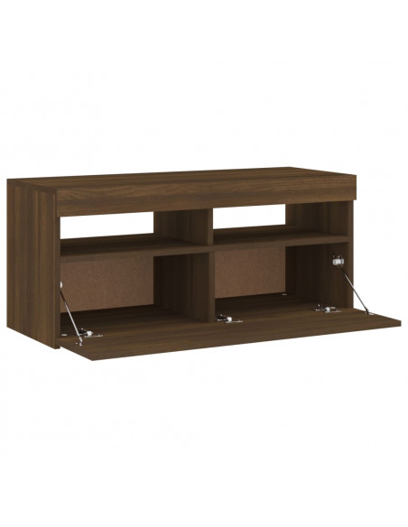 Mobile Porta TV con Luci LED Rovere Marrone 90x35x40 cm