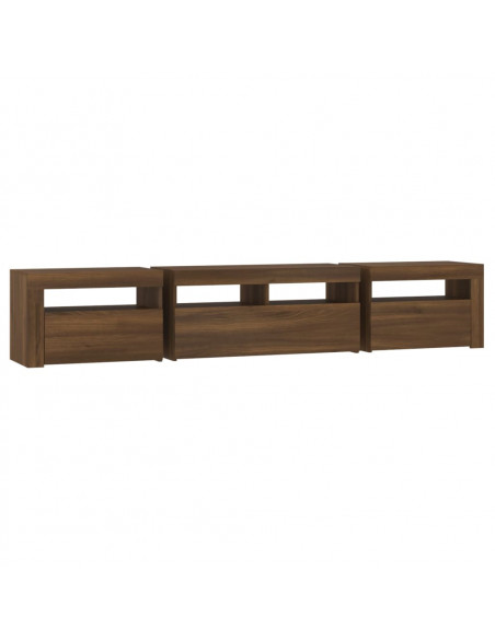 Mobile Porta TV con Luci LED Rovere Marrone 210x35x40 cm