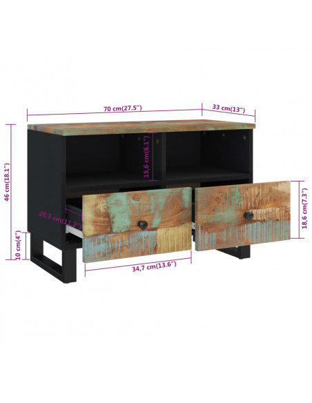 Mobile Porta TV 70x33x46cm in Legno Massello di Recupero