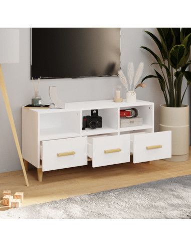 Mobile Porta TV Bianco Lucido 102x36x50 cm in Legno Multistrato