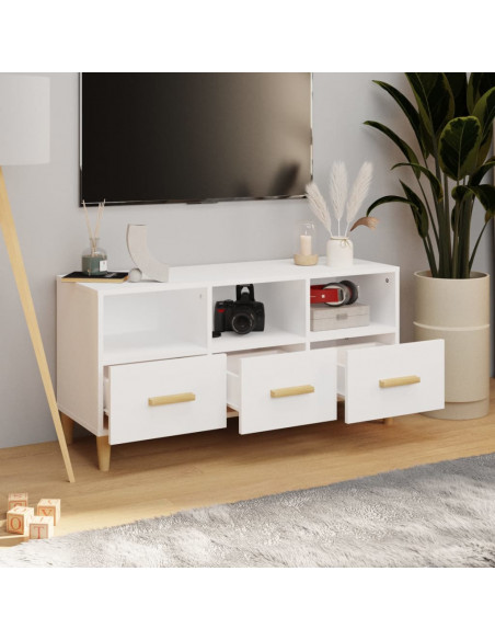 Mobile Porta TV Bianco Lucido 102x36x50 cm in Legno Multistrato