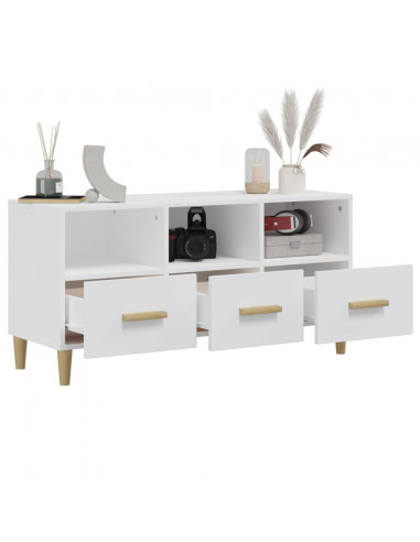 Mobile Porta TV Bianco Lucido 102x36x50 cm in Legno Multistrato