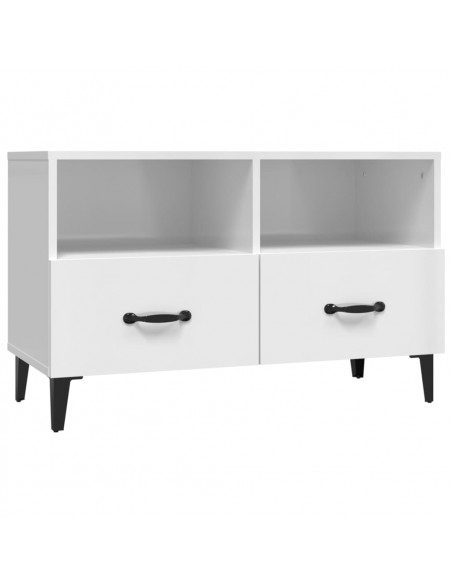 Mobile Porta TV Bianco Lucido 80x36x50 cm in Legno Multistrato