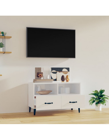 Mobile Porta TV Bianco Lucido 80x36x50 cm in Legno Multistrato