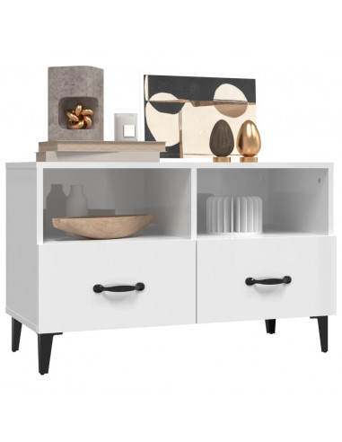 Mobile Porta TV Bianco Lucido 80x36x50 cm in Legno Multistrato