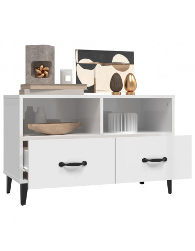 Mobile Porta TV Bianco Lucido 80x36x50 cm in Legno Multistrato