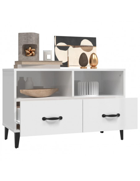 Mobile Porta TV Bianco Lucido 80x36x50 cm in Legno Multistrato