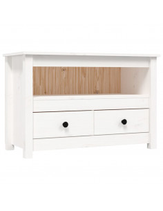 Mobile Porta TV Bianco 79x35x52 cm in Legno Massello di Pino 2