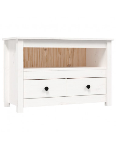 Mobile Porta TV Bianco 79x35x52 cm in Legno Massello di Pino