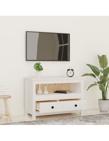 Mobile Porta TV Bianco 79x35x52 cm in Legno Massello di Pino
