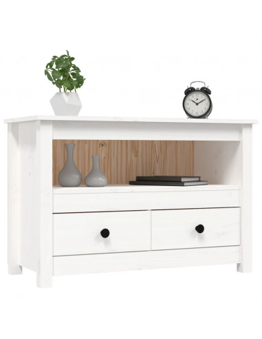 Mobile Porta TV Bianco 79x35x52 cm in Legno Massello di Pino