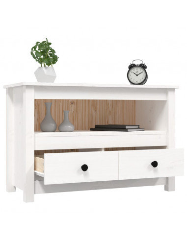 Mobile Porta TV Bianco 79x35x52 cm in Legno Massello di Pino