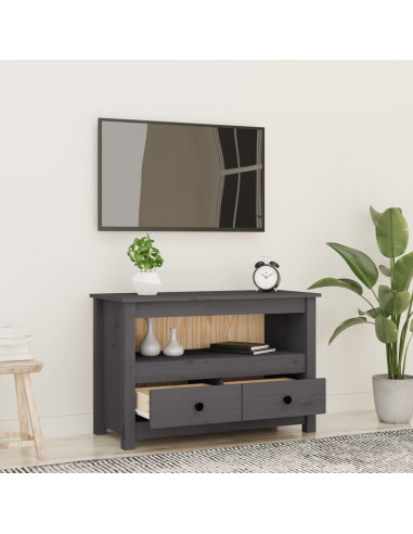 Mobile Porta TV Grigio 79x35x52 cm in Legno Massello di Pino