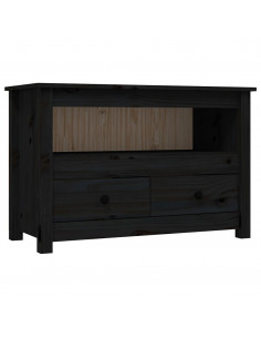 Mobile Porta TV Nero 79x35x52 cm in Legno Massello di Pino 2