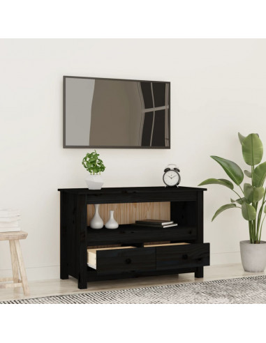 Mobile Porta TV Nero 79x35x52 cm in Legno Massello di Pino