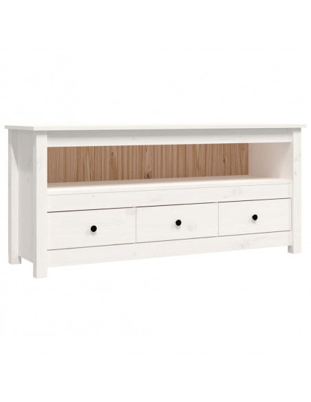 Mobile Porta TV Bianco 114x35x52 cm in Legno Massello di Pino