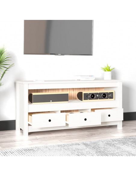 Mobile Porta TV Bianco 114x35x52 cm in Legno Massello di Pino