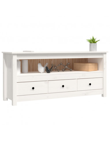 Mobile Porta TV Bianco 114x35x52 cm in Legno Massello di Pino